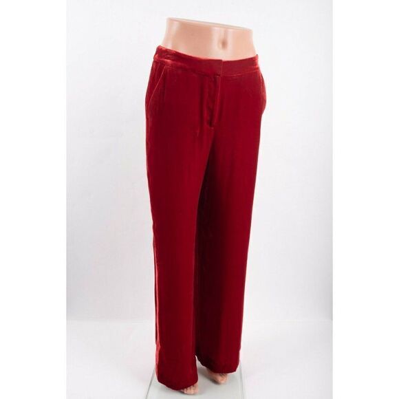 Boden Womens Selwood Velvet Silk Pants UK 8L US4 4L Tall Red Wide Leg NWT - Picture 4 of 9